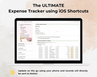 Modello di monitoraggio delle spese con collegamento iOS automatico a Notion per il budget