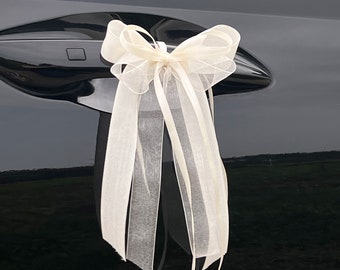 10 Schleifen Antennenschleifen Autoschleifen Autoschmuck Hochzeit creme ivory elfenbein