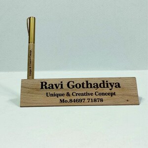 Personalized Wooden Desk Name Plate: Laser Engraved Office Sign