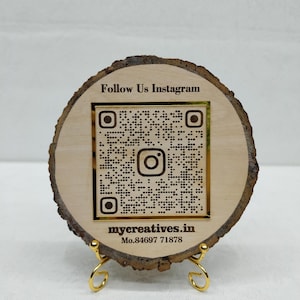 Engraved Wooden QR Code: Custom Logo, Facebook, Instagram, Payment Link
