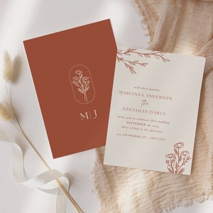 Terracotta Wedding Invitation Template | Minimalist Burnt Orange Invite | Desert Wedding Invite | Editable Rust Template