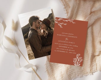 Terracotta Wedding Invitation | Minimalist Burnt Orange Invite | Desert Wedding Invite | Editable Photo Template