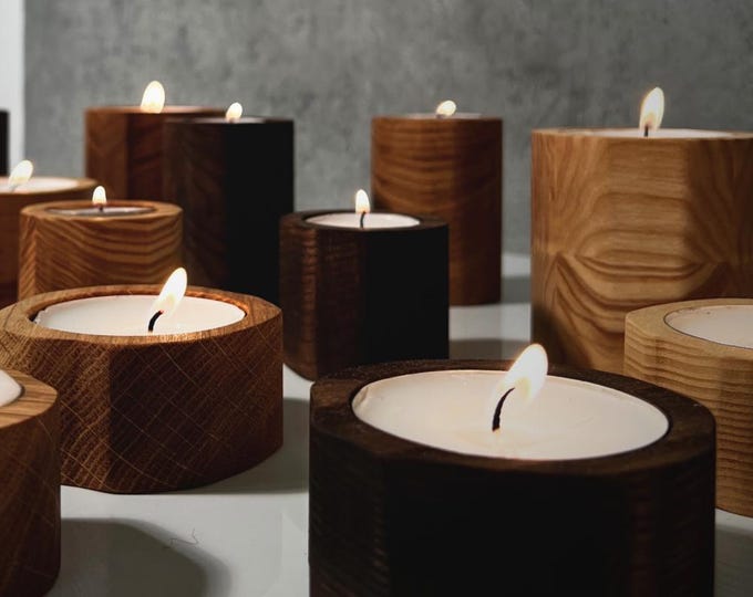 Handmade Oak & Ash Wood Tea Light Holder | Scandinavian Design