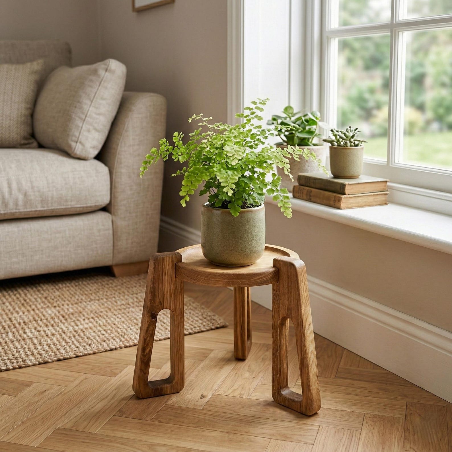 Unique Solid Oak Wooden Flower Stand | Handmade - 35 cm (13.8 in), 26 cm (10.2 in)