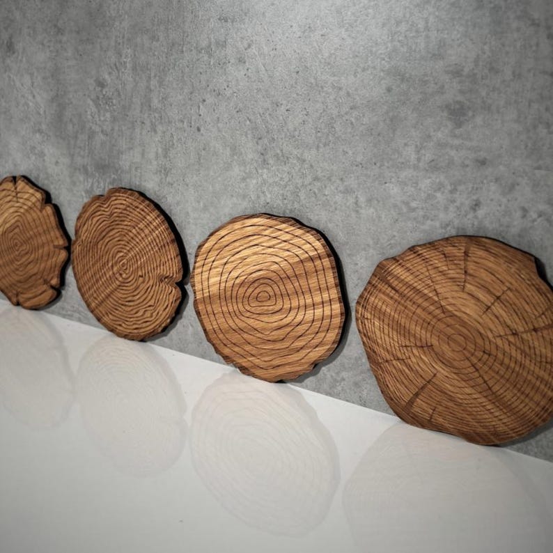 Oak Veneer Tree Ring Coasters | Rustic Wood Coaster Set of 4 - Etsy