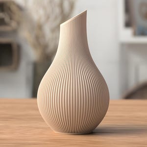 Shizu Japandi Vase – 3D Printed Ribbed Vase, Modern Minimalist Japandi Decor, Flower Vase, 7&quot; Tall