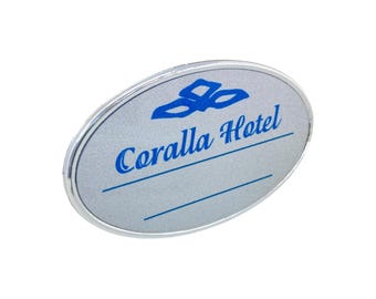 Professional Your Business Logo Custom-Made Oval Name Badge with Metallic Frame