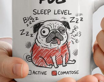 Funny Pug Mug | Sleepy Pug Coffee Cup | Dog Lover Gift