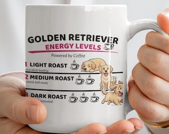 Golden Retriever Energy Levels Mug | Funny Goldie Mom Coffee Cup | Dog Mom Gift