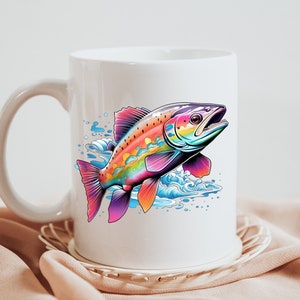 Stylized Rainbow Trout Mug #1 / 15 oz. Ceramic Coffee Mug / Fly Fishing  / Artwork / Gift for Flyfisherman / Trout Fisherman / Outdoorsman