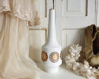 antike Vase, vintage Porzellan Blumenvase, HEINRICH, mid century, 70er, brocante, weiß, gold dekor