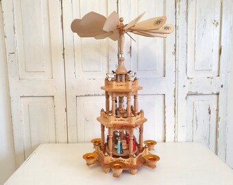 old Christmas pyramid, Erzgebirge, vintage Christmas, candle carousel, folk art, Christmas decoration, country house, Advent