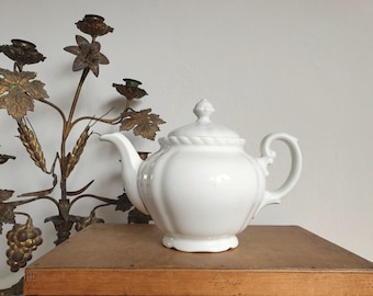 antique teapot, old ceramic pot, French vintage, white, ironstone, shabby, brocante, country house decoration