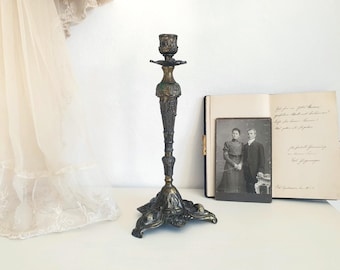 vieux bougeoir, chandelier italien, candélabre antique, laiton, chandelier vintage, brocante, décoration de maison de campagne