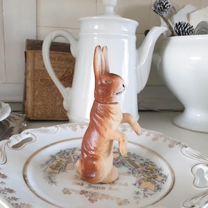 coniglietto pasquale antico, vecchio coniglietto di peluche, contenitore per caramelle, coniglio, cartapesta, decorazione pasquale vintage, brocante, oggetto da collezione, RARO