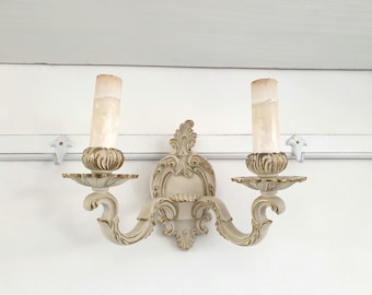 1x ancienne applique France, laiton, lampe antique, applique murale, lustre, blanc antique, shabby, vintage français, brocante, maison de campagne