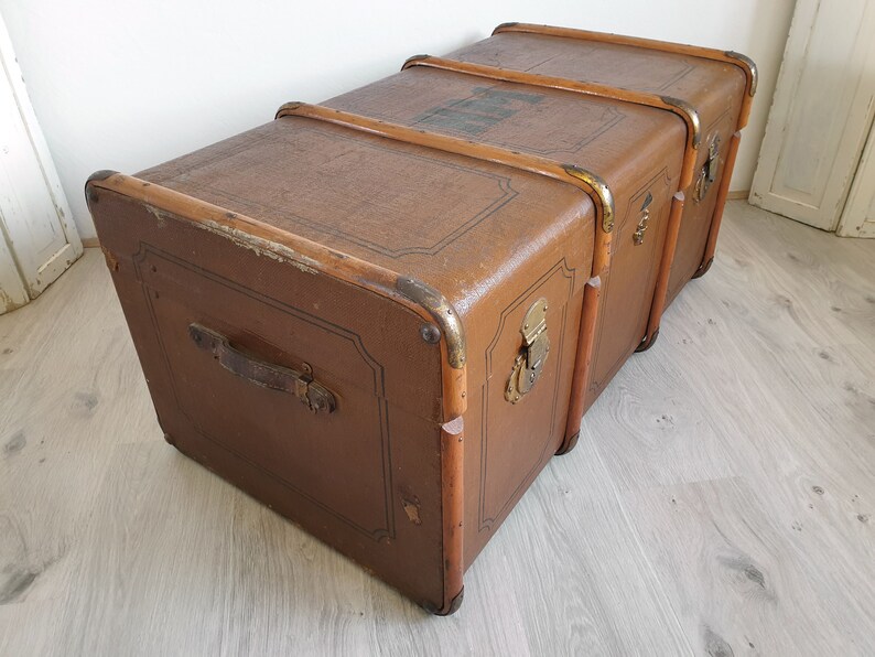 valise à vapeur antique, valise XXL, vieille valise de voyage, coffre, table basse, vintage, shabby chic, rangement, brocante, industriel, maison de campagne image 4