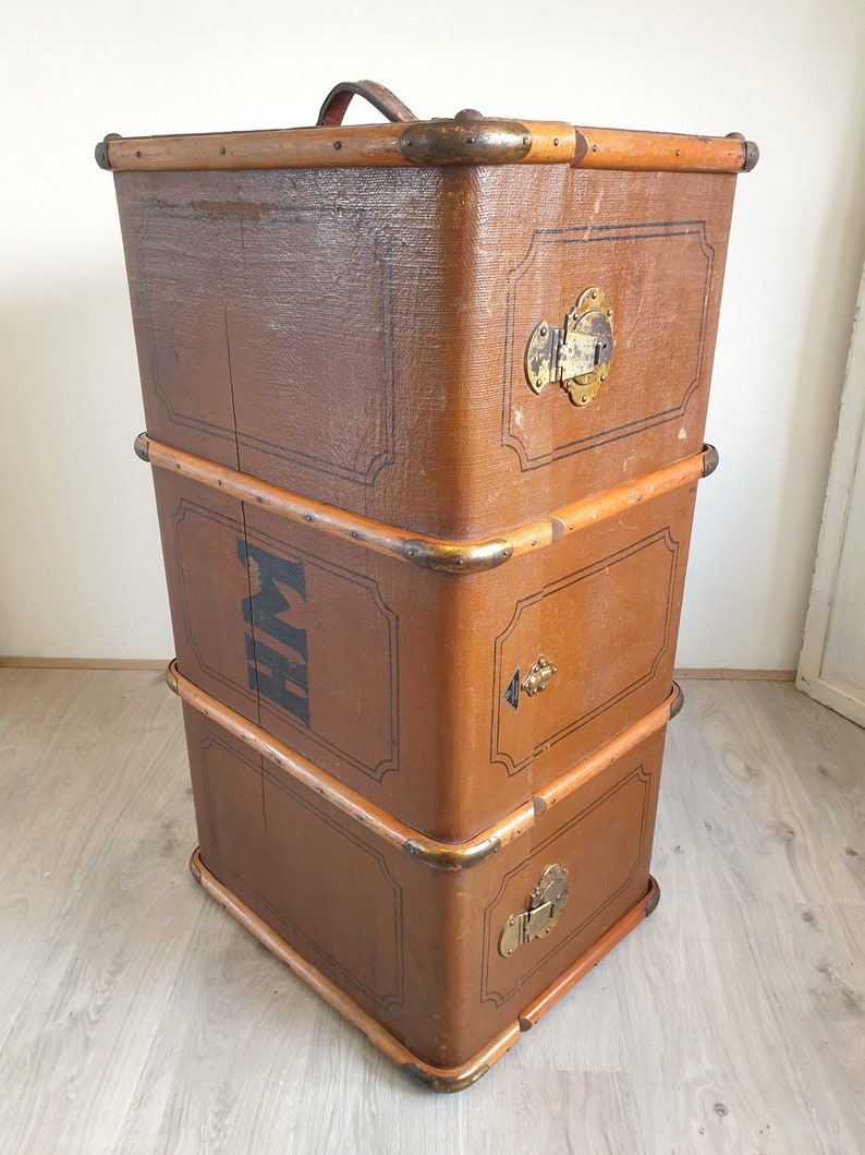 valise à vapeur antique, valise XXL, vieille valise de voyage, coffre, table basse, vintage, shabby chic, rangement, brocante, industriel, maison de campagne image 9