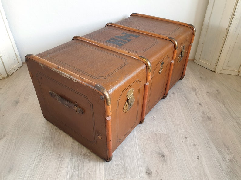 valise à vapeur antique, valise XXL, vieille valise de voyage, coffre, table basse, vintage, shabby chic, rangement, brocante, industriel, maison de campagne image 10