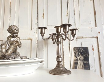 bougeoir ancien, bougeoir argenté, candélabre antique, 5 flammes, vintage français, brocante, décoration maison de campagne