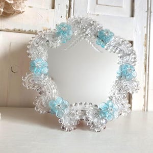 antique Murano mirror, glass elements, glass, vintage vanity mirror, Venetian wall mirror, Italy, brocante, boudoir, collector&#39;s item