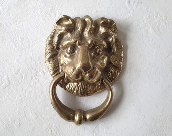 heurtoir de porte ancien, lion, laiton, tête de lion, décoration de porte, vintage français, brocante, style maison de campagne