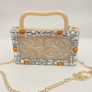 Cartera de mano adornada con acrílico para mujer, cartera de resina con asa, cartera de diseñador, cartera de fiesta, regalos de Navidad, cartera de boda, ocasión