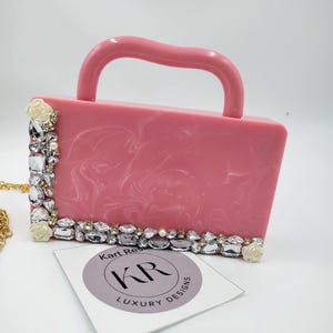 Baby rosa Resin Clutch mit einzigartigem Henkel Design Designer Handtasche Stylische Marmor Clutch Marmoroptik Acryl Geldbeutel einzigartige Geschenke handgefertigt