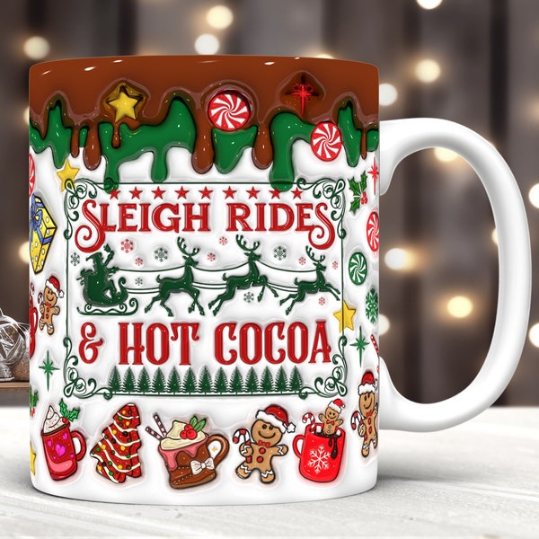 3D Christmas Hot Cocoa Inflated Mug Wrap, Sleigh Rides Christmas Mug, Christmas Coffee Puffy Mug, Puffy Santa Claus Mug, Xmas Puffy Mug Wrap