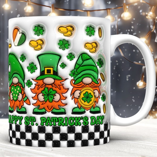 Emballage de tasse gonflé 3D Happy ST. Patrick's Day PNG, emballage de tasse gonflée 3D St.Patrick's Day, PNG arc-en-ciel, fête irlandaise, trèfle, trèfle, chapeau de lutin