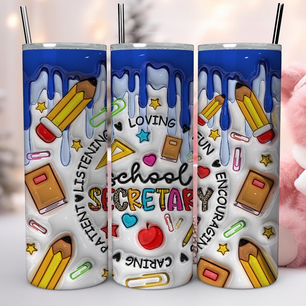 3D Aufgeblasene Schule Sekretär Tumbler Wrap, 3D geschwollene Lehrer Tag Becher, zurück in die Schule, cooler Lehrer, Lehrer Leben, Lehrer Wertschätzung