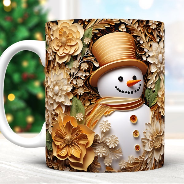 Christmas 3D Gold Snowman Clipart Mug Wrap Bundle PNG,3D Christmas Mug Wrap PNG,Digital Download,Winter Scene,Christmas Gift,Commercial Use