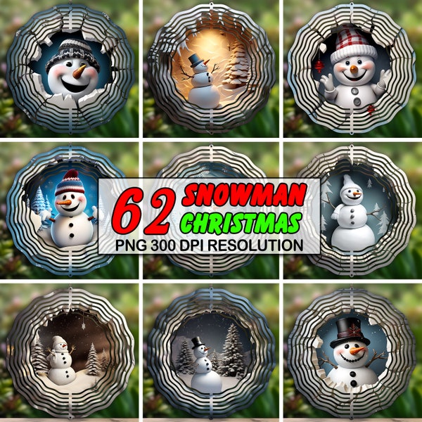 Bonhomme de neige de Noël 3D Break Through Wind Spinner PNG,3D Christmas Bundle Wind Spinner Sublimation PNG,Flocon de neige,Téléchargement numérique,Scène d’hiver