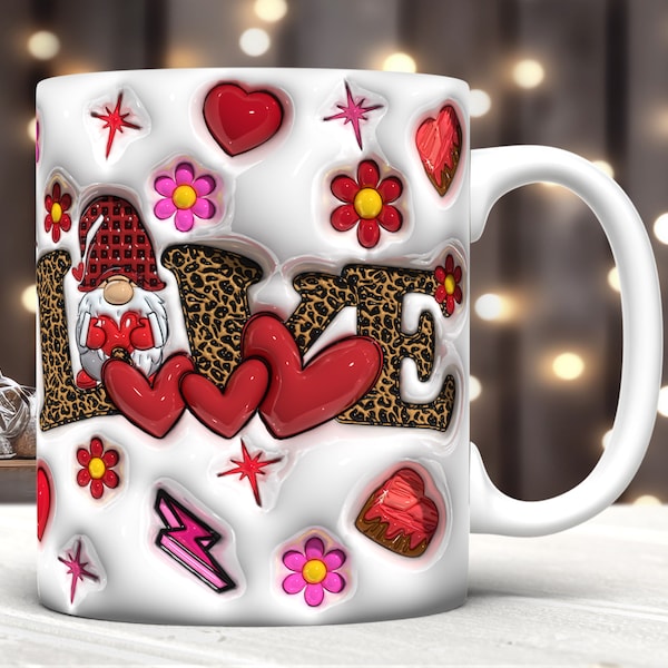 3D Inflated Gnomes Love Mug Wrap PNG,3D Gnomes Mothers Puffy Mug Wrap PNG,Loads Of Love,Pink Mother,Funny Mother's,Mother's Day