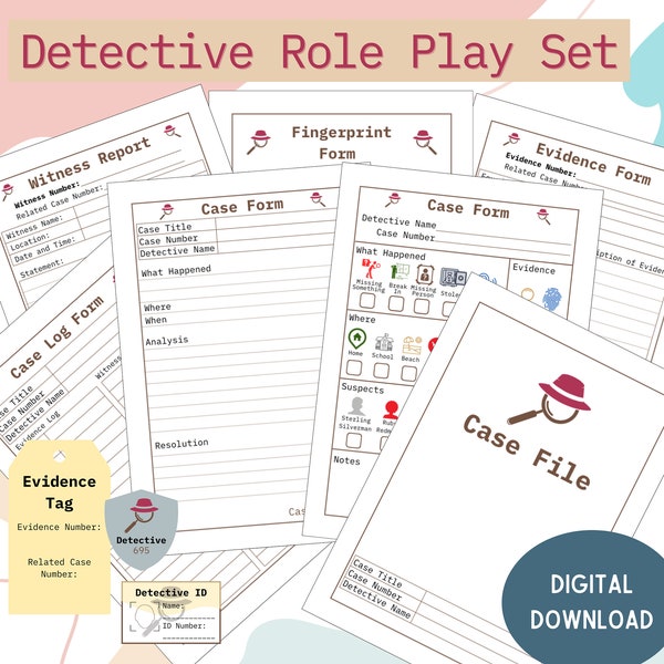 Detective Dramatic Play Set - Digital Download - Pretend Play, Role Play for Kids, Kids Activities for School, Preschool, Home or Homeschool