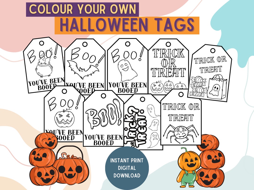 Printable Halloween Boo and Trick or Treat Colouring Tags ~ A Fun Kids ...