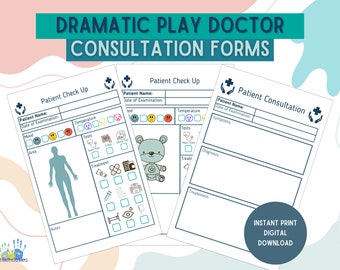 Doctors Consultation Forms for Dramatic Play - Role Play Printable Props Montessori PreSchool Learning Pretend Play Activity Digital