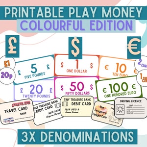 Printable Play Money Currency - Dollars, Pounds, Euros - Dramatic Pretend Play, Educational Learning for Home or School, Instant Download