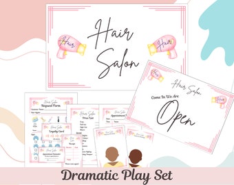 Hair Salon Dramatic Role Play Set - Childrens Digital Pretend Beauty Salon for Creative Play - Great Montessori, Educational Activity Kids