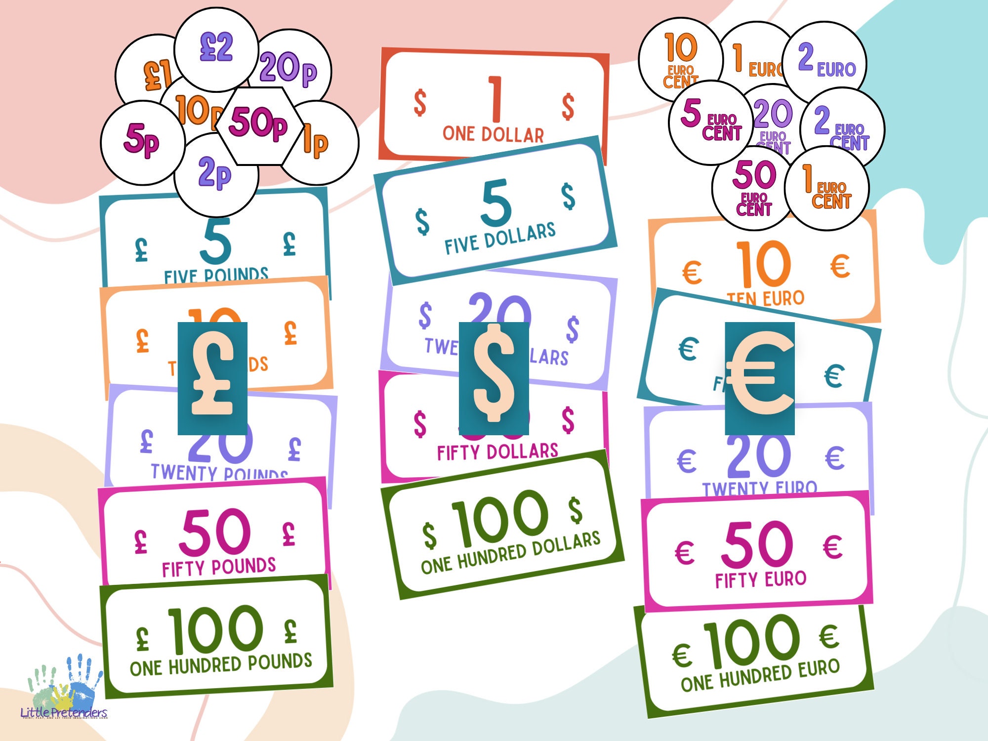 Printable Play Money Currency Dollars Pounds Euros Etsy