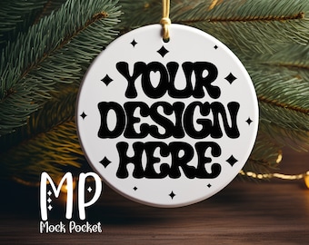 Blank White Ceramic ornament Mockup, round bauble mockup,  plain white Ornament Mockup, Add your own image,