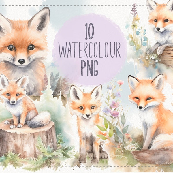 Woodland Animals Clipart, Watercolor Woodlands Clipart, Watercolor Fox, Fox PNG, Nursery Wall Art