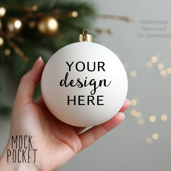 Dye sublimation ceramic white ornament round bauble plain white Ornament Mockup | Add your own image