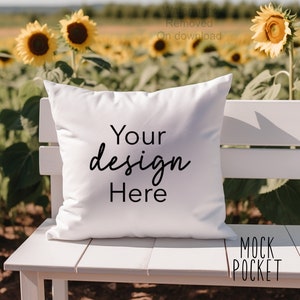 Square pillow mockup, sunflower pillow, white pillow mockup, pillow stock photo, styled stock photo, styled pillow mockup, instant download