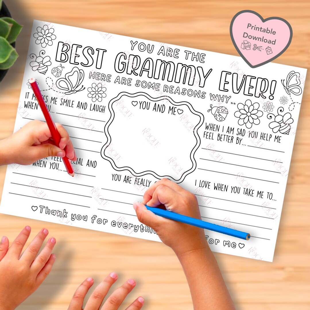 Mothers Day Coloring Diy Gift From Kids for Grammy, Appreciation Card ...