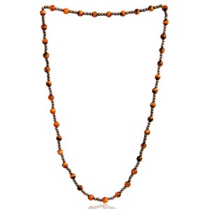 Tiger Eye and Hematite Necklace | Long Beaded Gemstone Jewelry for Women and Girls | Calming & Grounding Crystal Gift | Boho Style