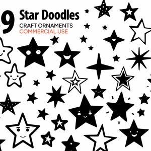 Black Star Doodles, Individuele PNG SVG Ornament, Instant Download Digital Art Print Afbeeldingen, Illustraties voor commercieel gebruik