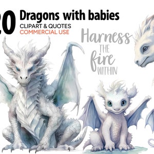 Draak en Baby Aquarel Clipart & Quotes, Individuele PNG SVG Afbeeldingen, Instant Download Digital Art Print, Illustraties voor commercieel gebruik
