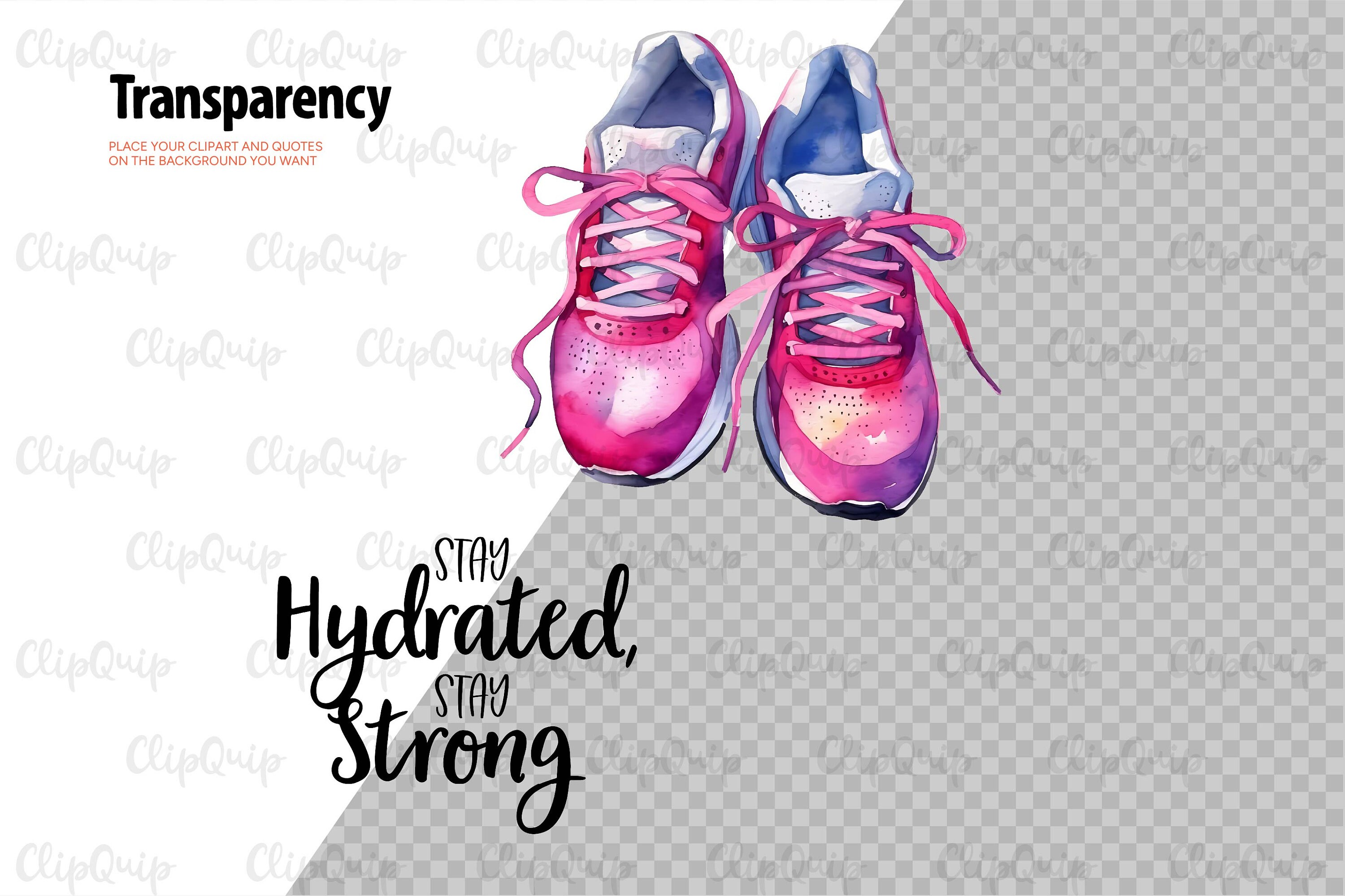 Fitness Watercolor Clipart & Quotes, Individual PNG SVG Images, Instant