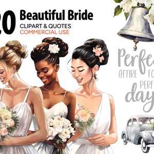 Bruid Aquarel Clipart & Quotes, Individuele PNG SVG Afbeeldingen, Instant Download Wedding Digital Art Print, Commercieel Gebruik Illustraties